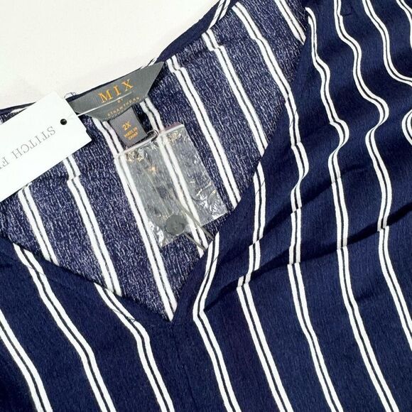 Mix By 41Hawthorn Top Womens 2X Blue Striped V-Neck Tie-Front NWT Nautical Flowy - Picture 5 of 10